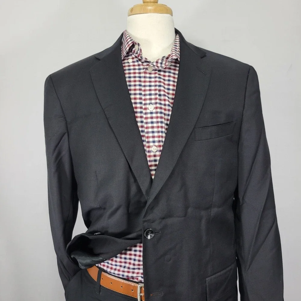 Hart Schaffner Marx Men's Sport Coat Blazer Two Button‎ Black Twill Wool 44L